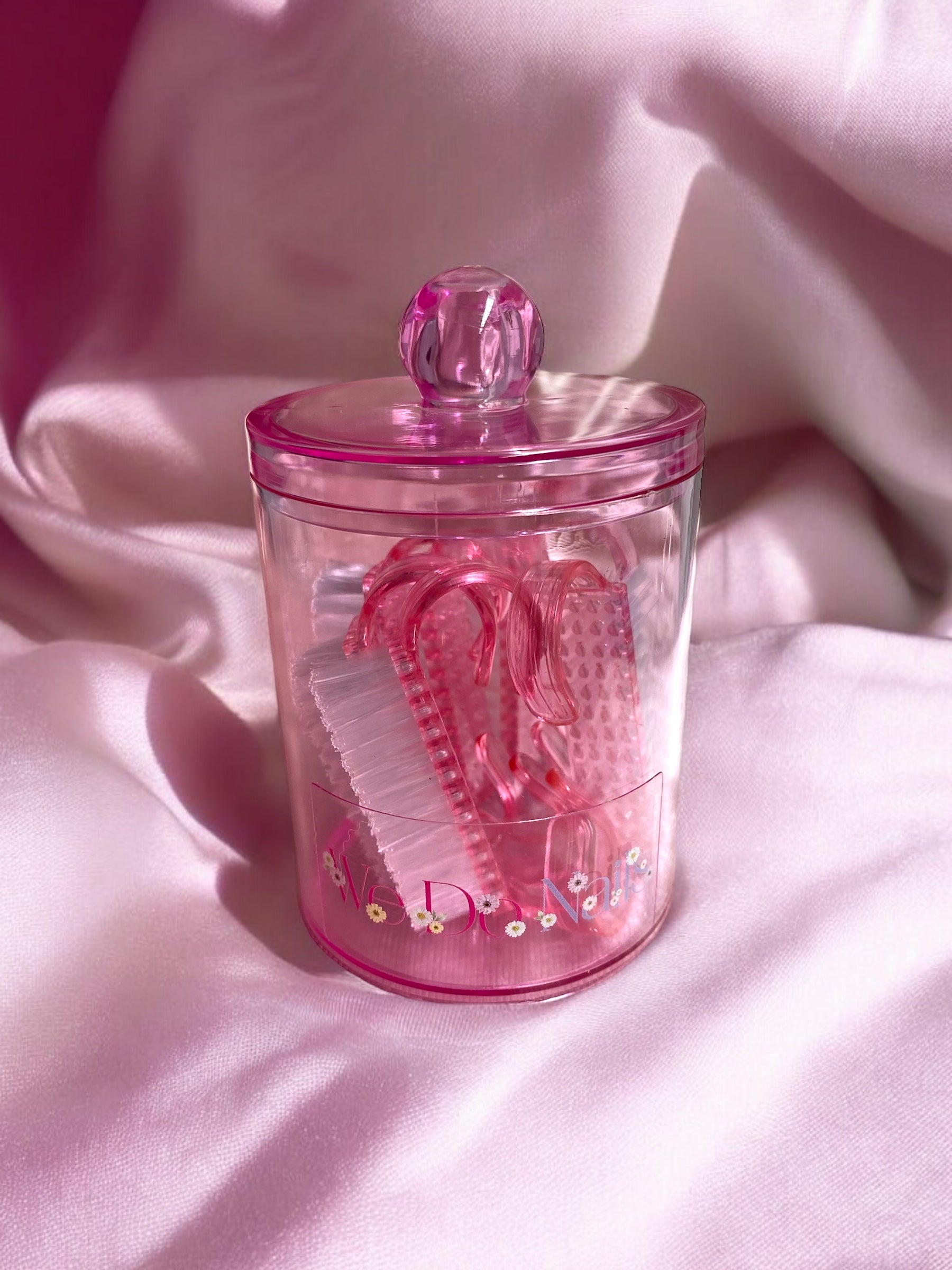 Pink Nail Fix Containers with 6 Mini Pink Nail Brushes