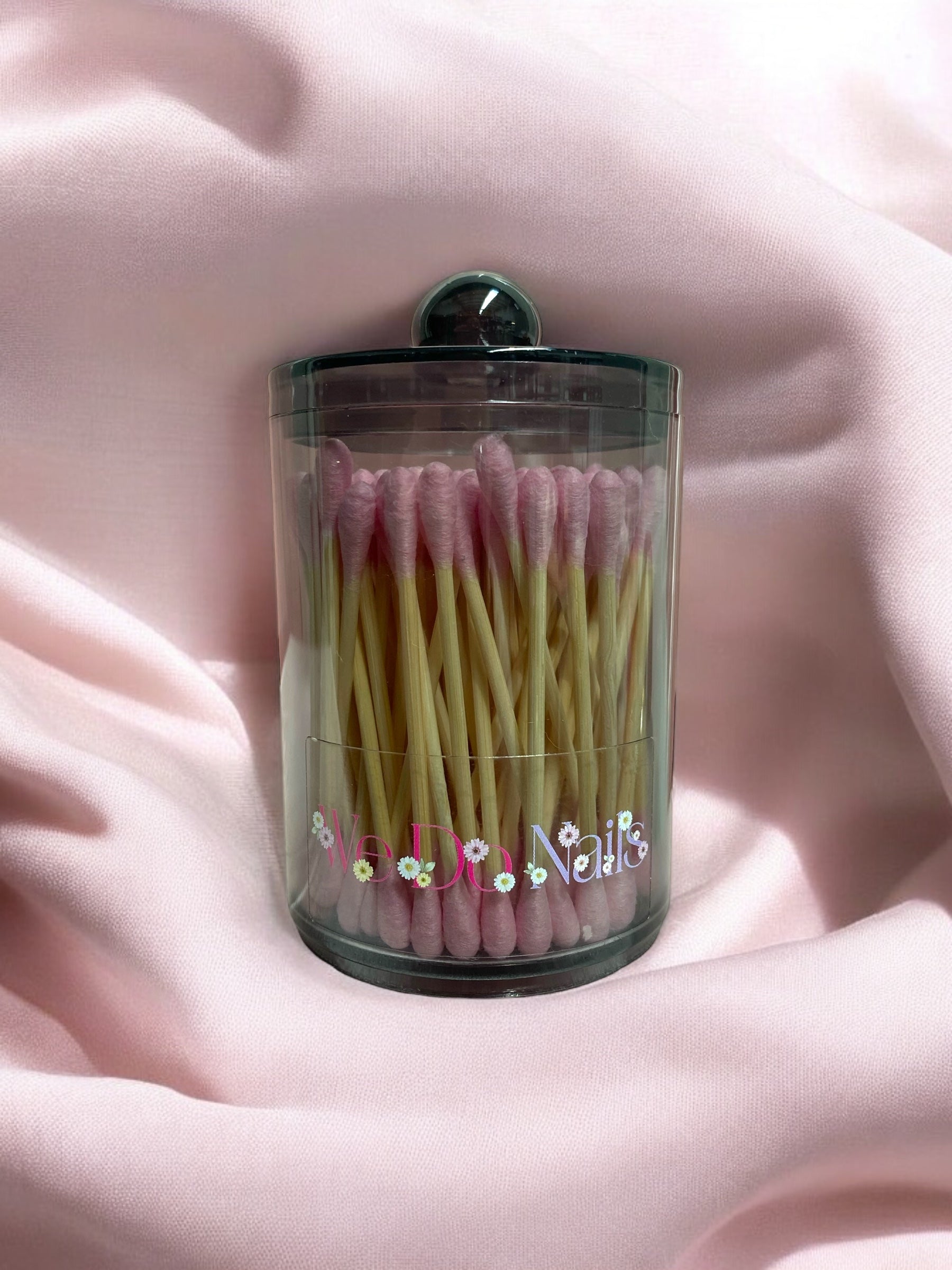 Black Nail Fix Container with Pink Q-Tips